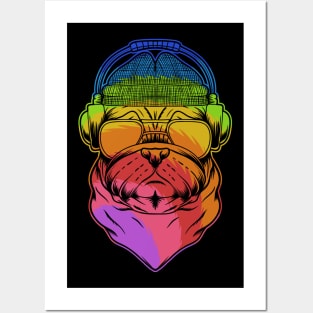 pug dog with headphone Posters and Art